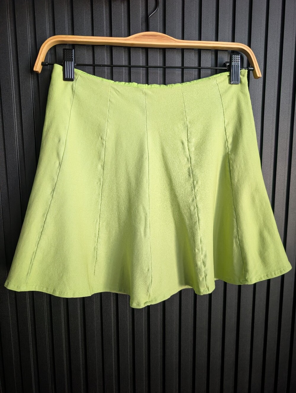 Mustard Seed Green Panelled Skater Skirt - Built-in Shorts Size S